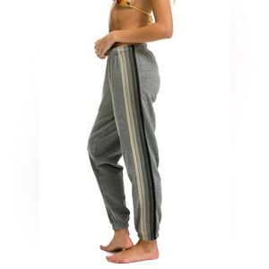 Aviator Nation 5 STRIPE SWEATPANTS HEATHER GREY SIZE Large NWT Never Worn